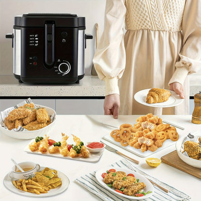 Electric Deep Fryer Stainless Steel Basket 1.5L to 6L – Adjustable Temperature Foldable Handle Transparent Window Anti-Splash Lid | Dishwasher Safe Easy Clean | Home Family Dinner Party Kitchen