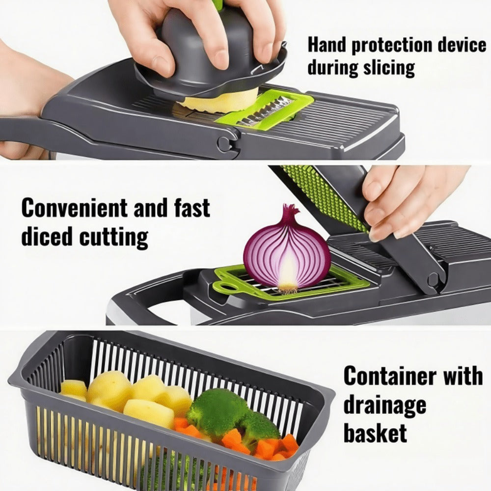Vegetable Chopper 18-in-1 Upgraded Mandoline Slicer - Professional Onion Chopper Food Dicer Cutter with Container, Adjustable Multifunctional Vegetable Slicer for Kitchen, Gray