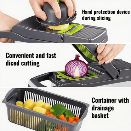 Vegetable Chopper 18-in-1 Upgraded Mandoline Slicer - Professional Onion Chopper Food Dicer Cutter with Container, Adjustable Multifunctional Vegetable Slicer for Kitchen, Gray