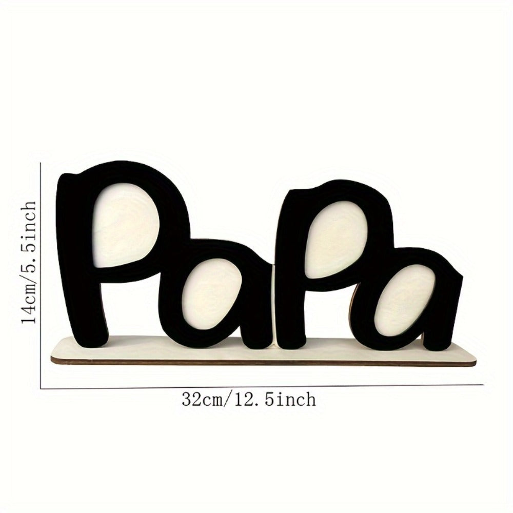 Papa Wooden Desktop Photo Frame, 12.5 x 5.5 Inch Letter-Shaped Display with Four 1.7 x 2.1 Inch Photo Openings
