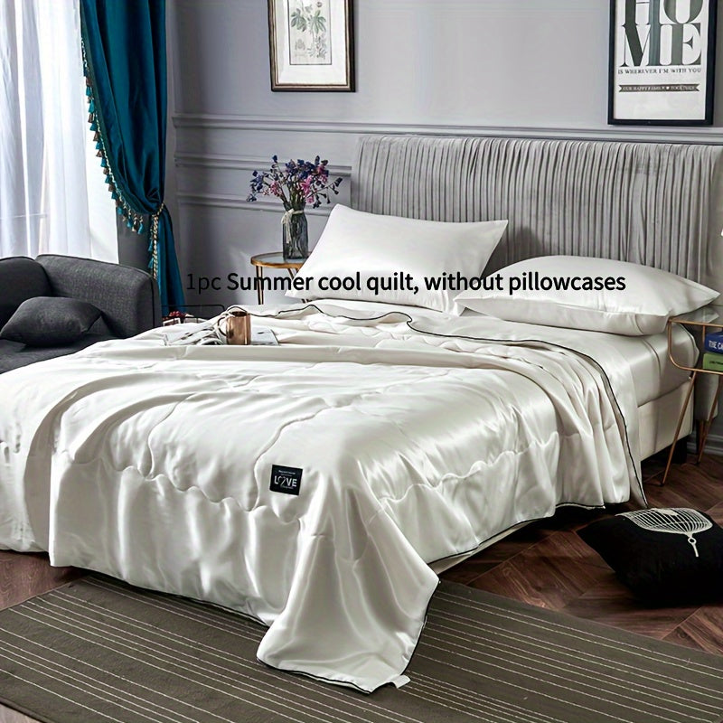 Satin-Look Summer Quilt in White, Silvery Grey, Pink or Lake Blue with Twin and Full Sizes