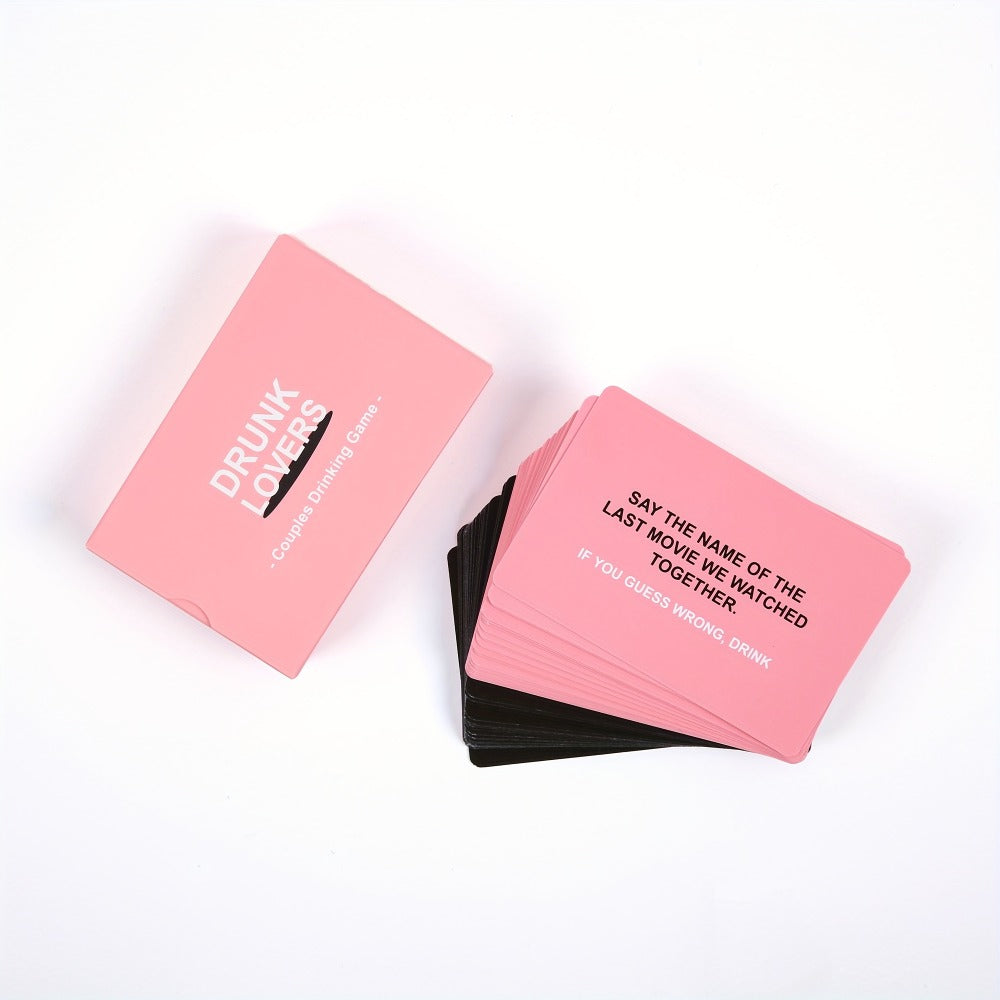 Drunk Lovers Couples Card Game with 54 Prompt Cards Split into 26 Pink and 28 Gray Cards, with Compact Pink Box