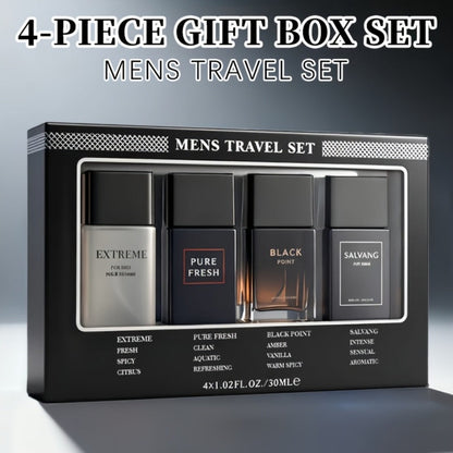 EDT Cologne Gift Set for Men 4 Piece Variety 4 Different Scents Long Lasting Fragrance Mini Bottles 0.85oz Each Travel Friendly Holiday Birthday Dating Party Gift Box for Him
