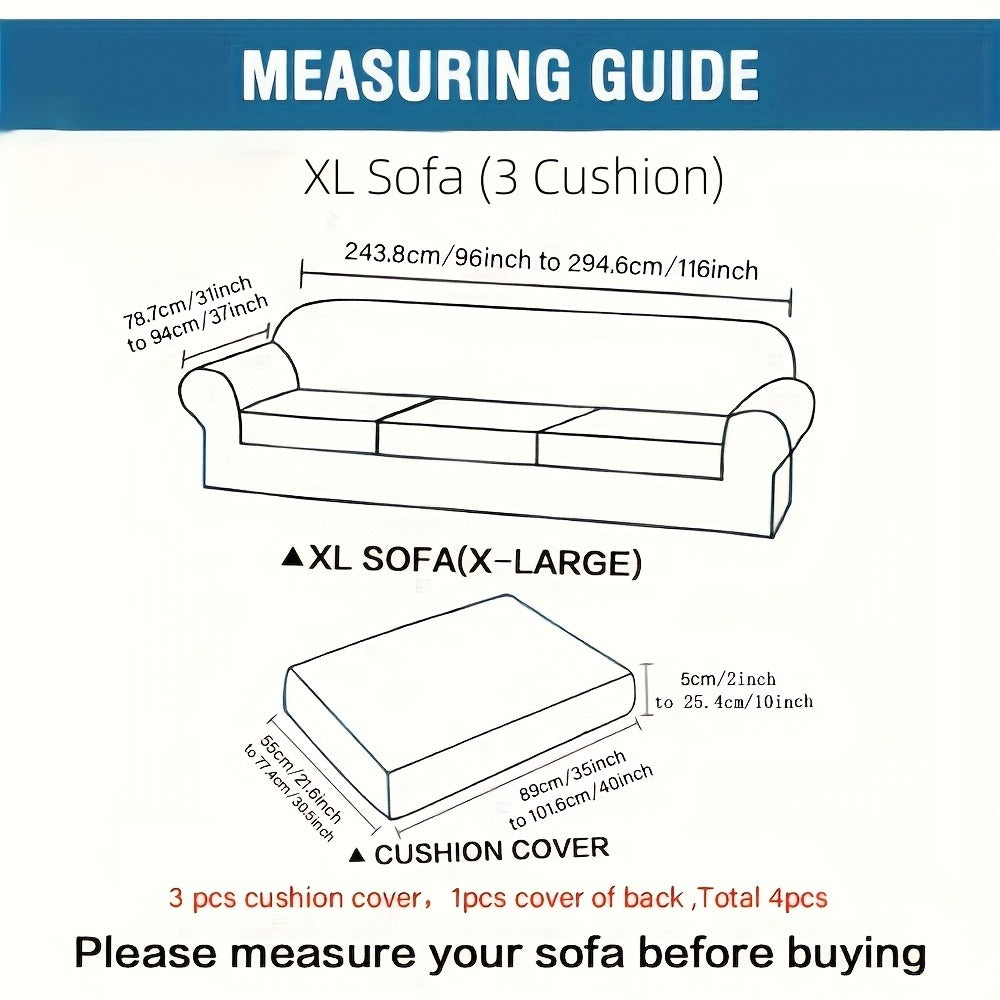 Sofa Cover Grid Jacquard Elastic Full-Cover Slipcover with Anti-Slip Fit for 1 to 3 Seats and XL Sofas