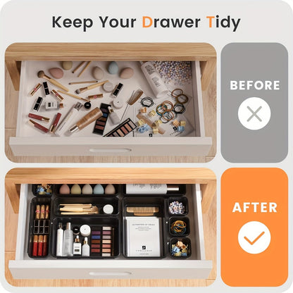 Twenty-Four-Piece Modular Drawer Organizer Tray Set in Black or Pink with Multiple Bin Sizes