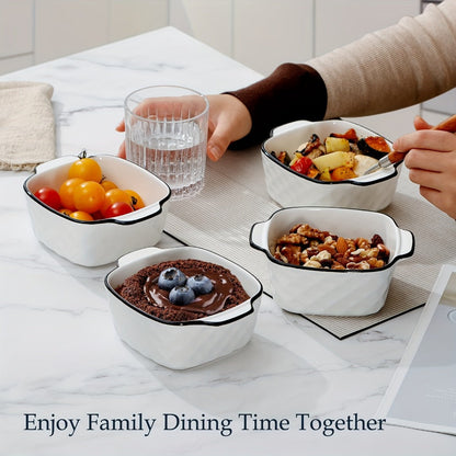 Ceramic Baking Dish Set 4-Piece, 13oz Small Square Ceramic Casserole Dishes with Handles, Diamond Design Oven & Microwave Safe Bakeware, 5.7x4.5x2.2 Inch Air Fryer Ceramic Dishes for Individual Servings