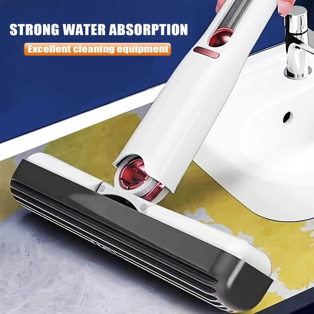 Mini Sponge Mop with Adjustable Handle & 4 Reusable Heads – Self-Squeezing Portable Cleaning Mop for Bathroom, Kitchen, Car & Window