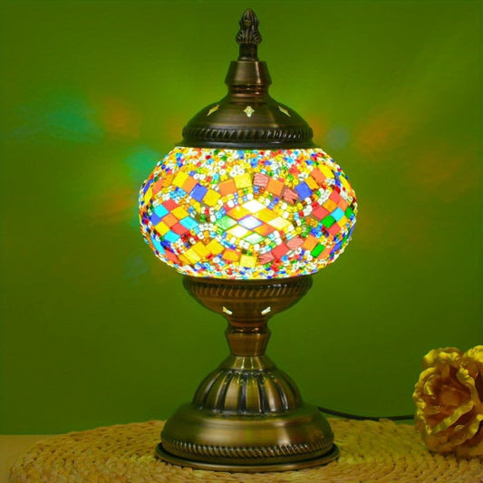 Table Lamp with Mosaic Glass Globe, Metal Base, Seven Color or Pack Options and Three White-Light Modes