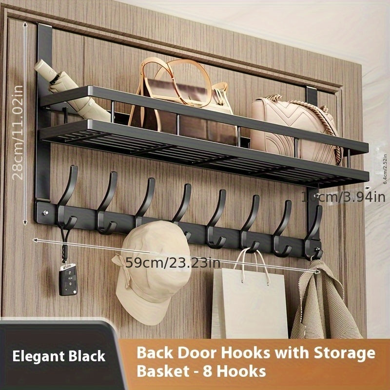 Over-the-Door Storage Rack with Hooks – Metal Multifunctional Organizer for Bedroom Bathroom Kitchen, 4/5/6/8 Hook Options in Gray & Black