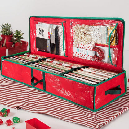 Storage Bag, 40-Inch Holiday Organizer in Red or Green with Zipper Closure, Interior Pockets, Handles and Adjustable Straps
