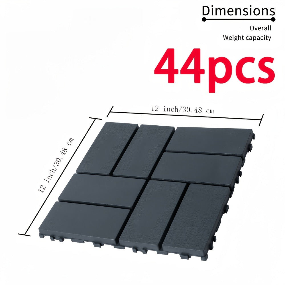 Interlocking Deck Tiles 44-Pack 12"x12" Waterproof Outdoor Patio Tiles – All-Weather PP Material, High Load-Bearing, Easy Snap-Lock Install, Grid Pattern Flooring for Poolside, Balcony, Backyard, Patio & Bathroom