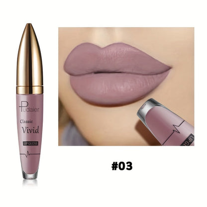 Matte Liquid Lip Color in Seven Numbered Shades with 8.5cm Clear Tube and Pointed Gold Cap