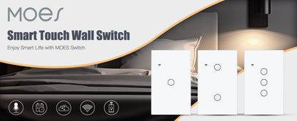 White WiFi Touch Wall Switch with One-, Two- or Three-Gang Options, 2.4GHz App Control and Dual Wiring Support
