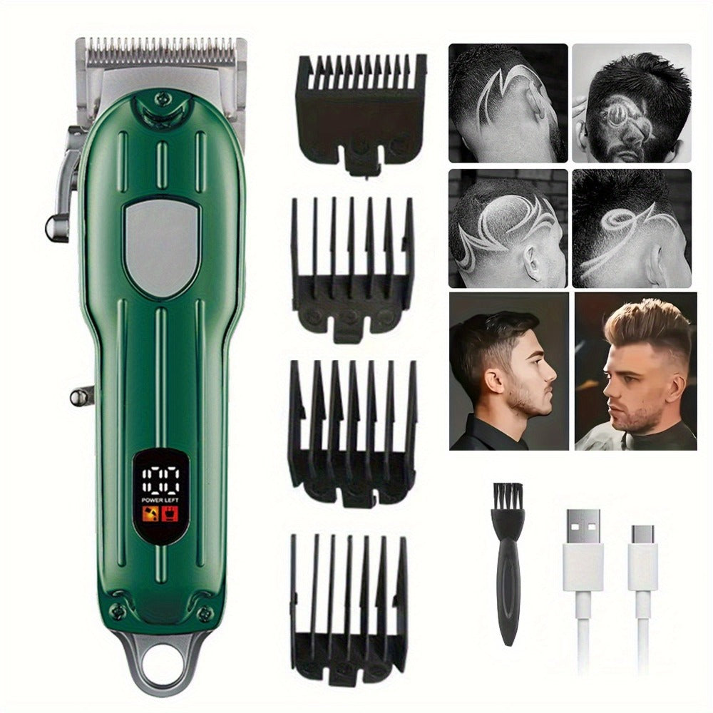 Hair Clipper Cordless Metal-Body Set with LCD Battery Display and Single or Two-Piece Color Options