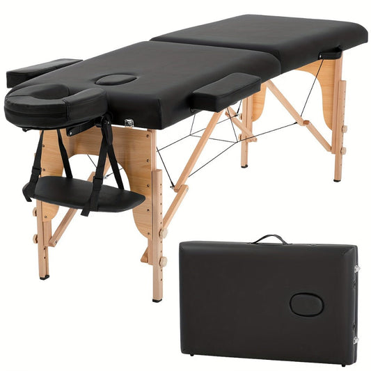 2-Fold Portable Massage Table with Face Cradle & Carrying Bag — Adjustable Height PU Leather Lash Bed for Spa, Tattoo, Esthetician & Home Use, 6 Colors, 2 Sizes