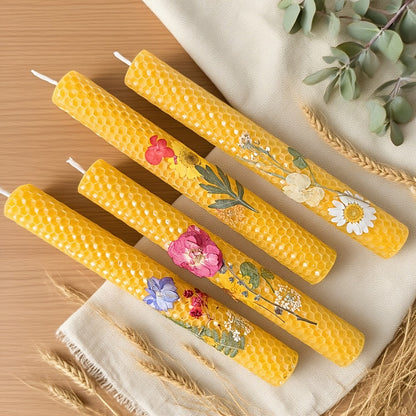Floral Cone Candle Holders Set of 4 – 10-Inch Decorative Beeswax Taper Candles for Holiday Parties, Valentine's Day & Mother's Day Gifting