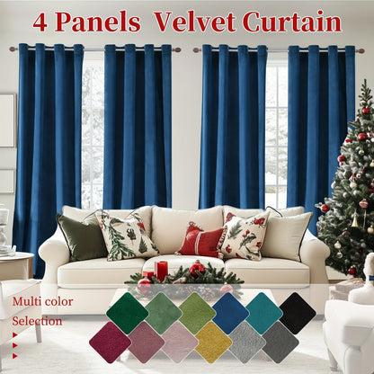 Four-Panel Velvet Blackout Curtain Set with 12 Colors, 10 Sizes and 1.6-Inch Grommet Openings