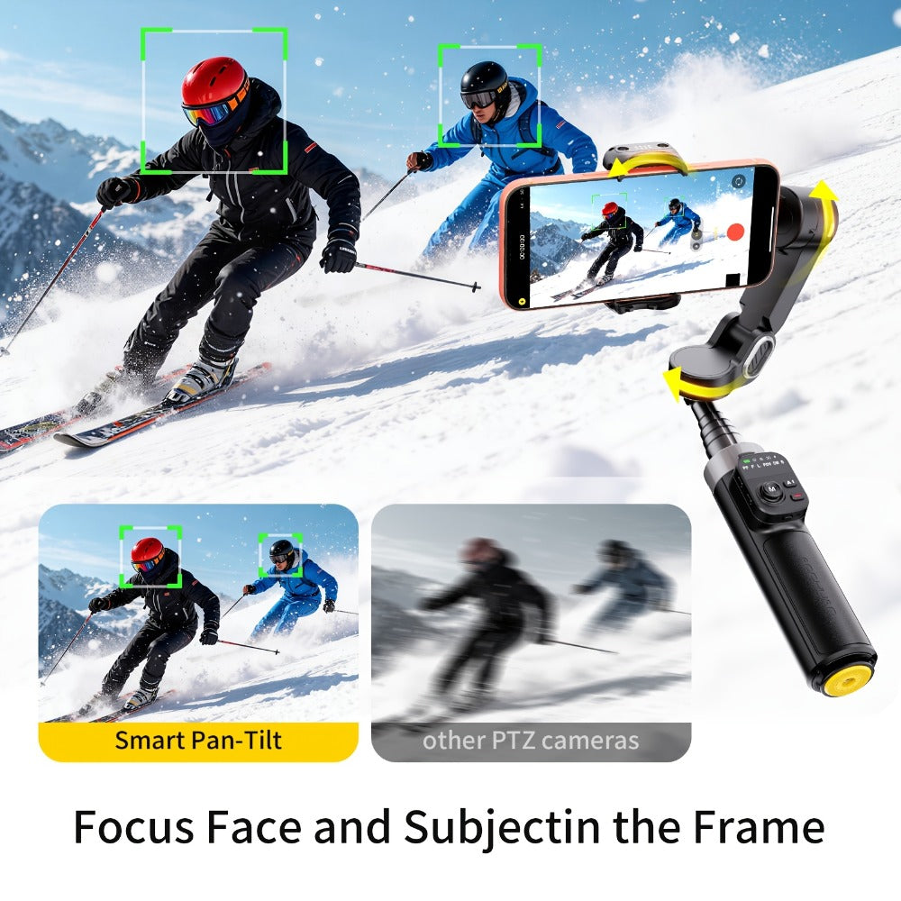 AOCHUAN Foldable 3-Axis Gimbal Stabilizer with Extendable Pole & Panoramic Gesture Control – AI Face Tracking Phone Gimbal, Magnetic Wireless Remote, 360° Rotation for Vlogging, Live Streaming & Travel