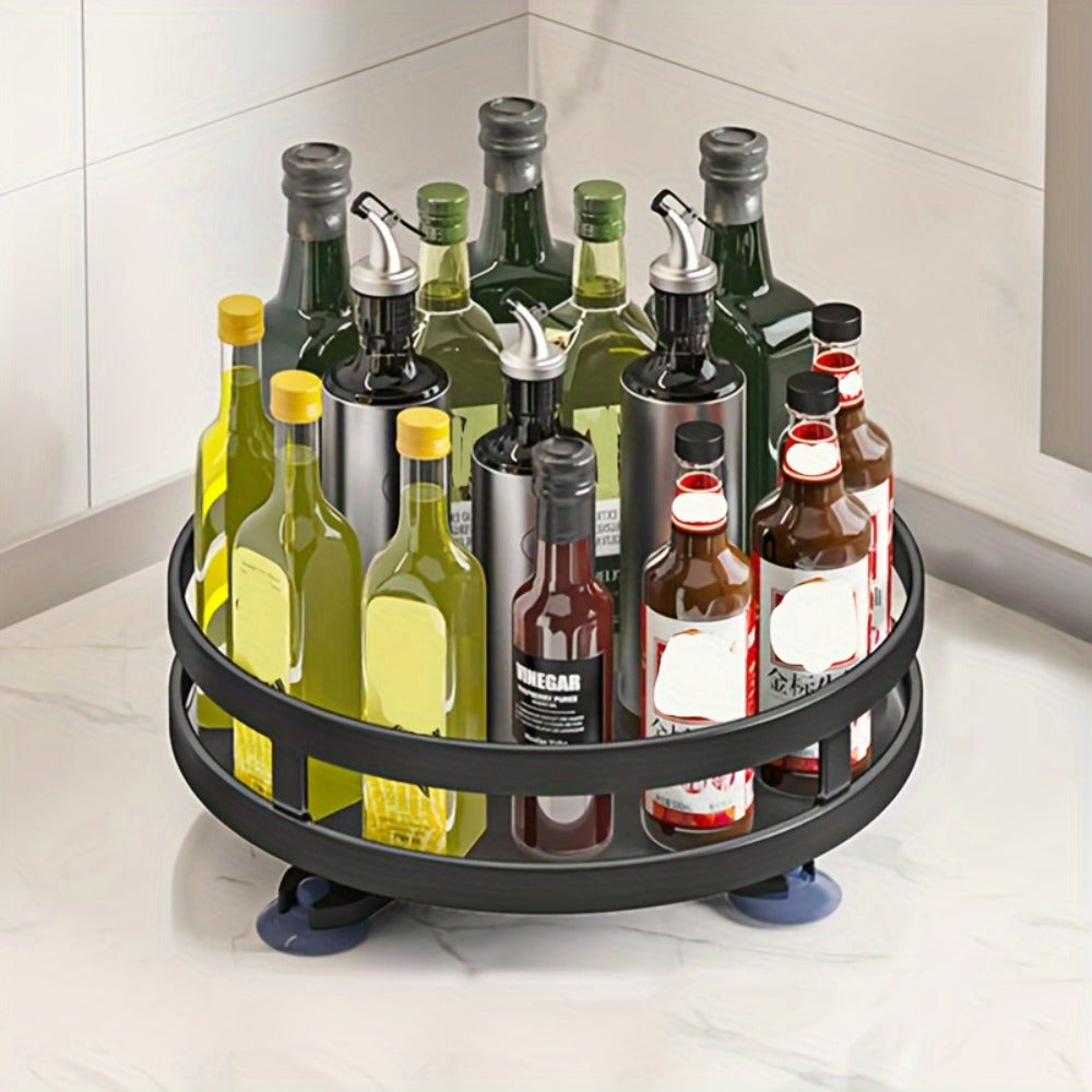Lazy Susan Turntable Organizer Metal Rotating Spice Rack 1 2 3 Tier for Cabinet Kitchen Countertop Pantry Bathroom – Spinning Storage Rack with Suction Cup Feet & Labels