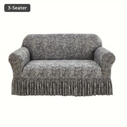 Sofa Cover Modern Printed Hem Skirt Slipcover with Elastic Stretch for Single to 4-Seater Sofas