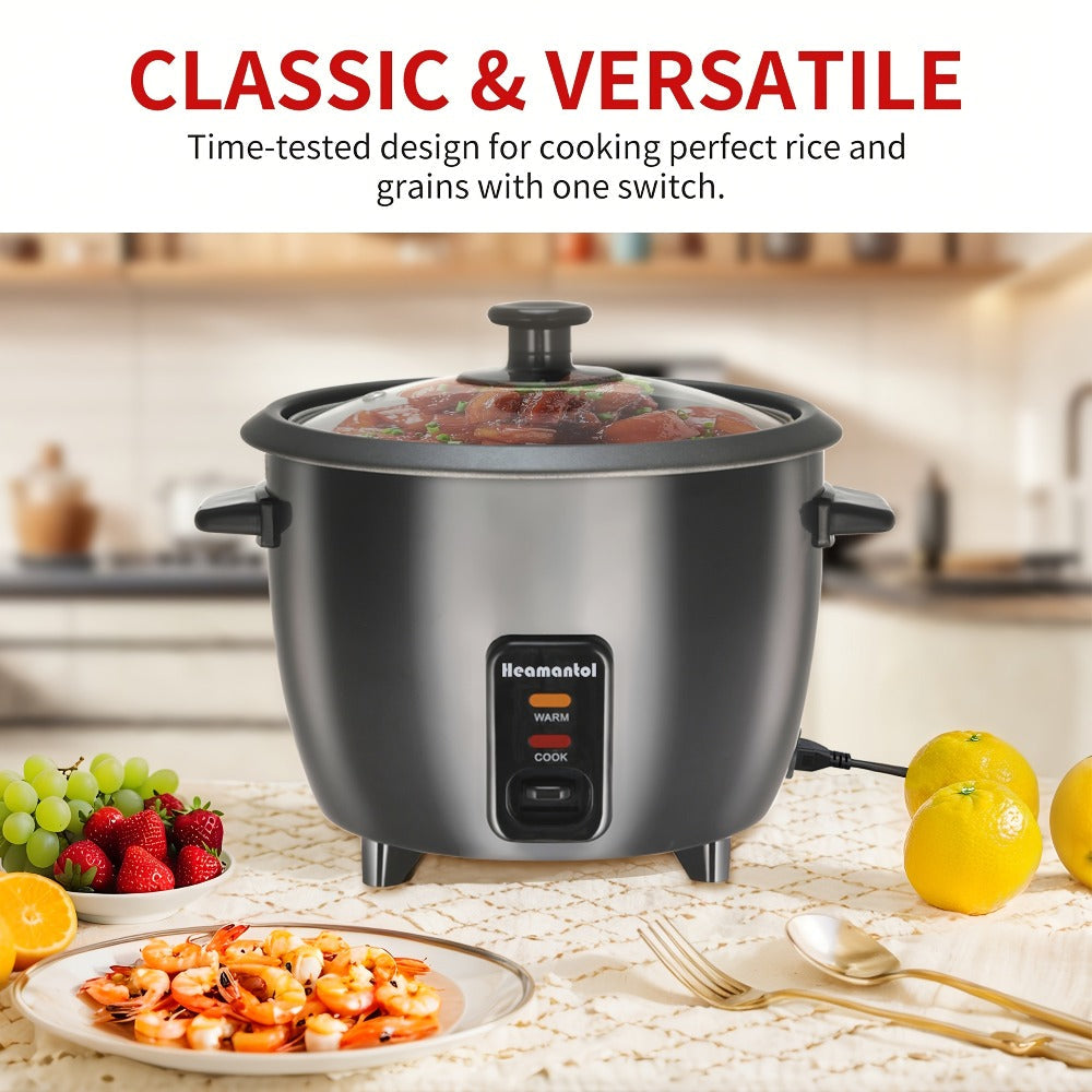 Three-Cup Uncooked / Six-Cup Cooked Rice Cooker with One-Touch Cook and Warm Modes, Inner Pot and Accessories