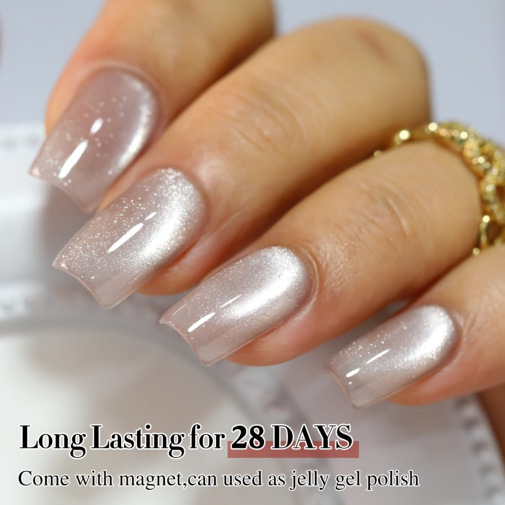 Gel Nail Polish CY002 Ice-Clear Nude Magnetic Cat-Eye with Shimmer Stripe and Glossy Finish for UV/LED Nail Art