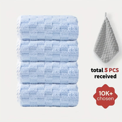 Bath Towels Set 4 or 8 Piece Microfiber Waffle Weave Collection in Gray, Pink, Blue and Beige