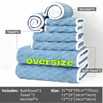 Bath Towels Set 4 or 8 Piece Microfiber Waffle Weave Collection in Gray, Pink, Blue and Beige