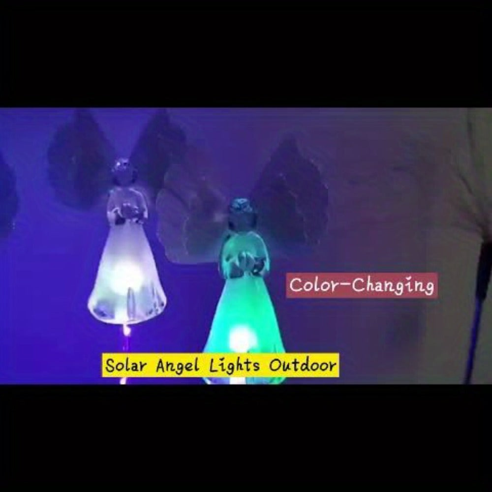 Solar Garden Lights Color-Changing Angel Stakes with 7-Color LEDs in 2- or 4-Pack Sets for Memorial Decor