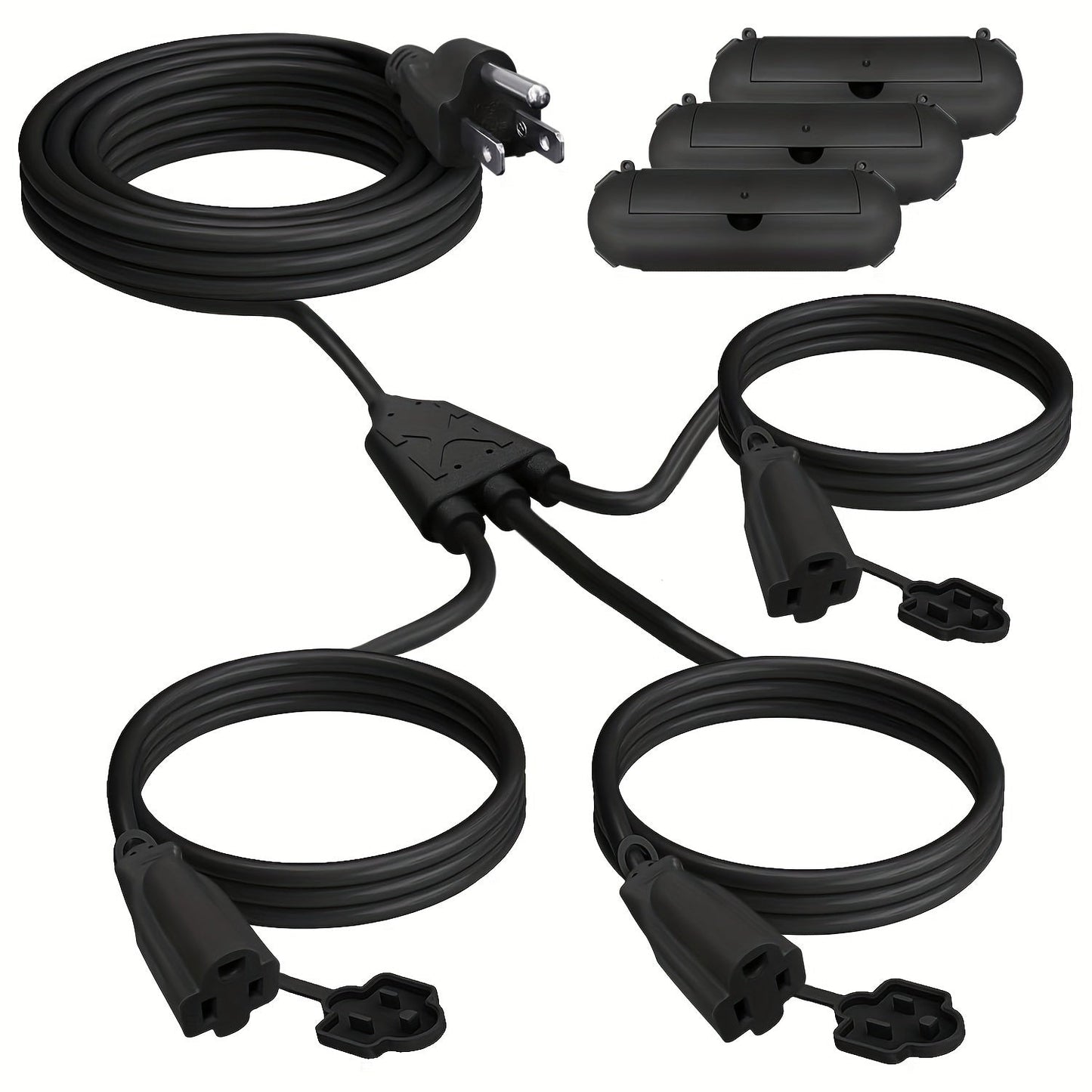 One-to-Three Extension Cord Splitter with 25- or 50-Foot Green and Black Grounded Configurations