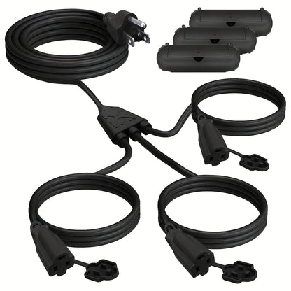 One-to-Three Extension Cord Splitter with 25- or 50-Foot Green and Black Grounded Configurations