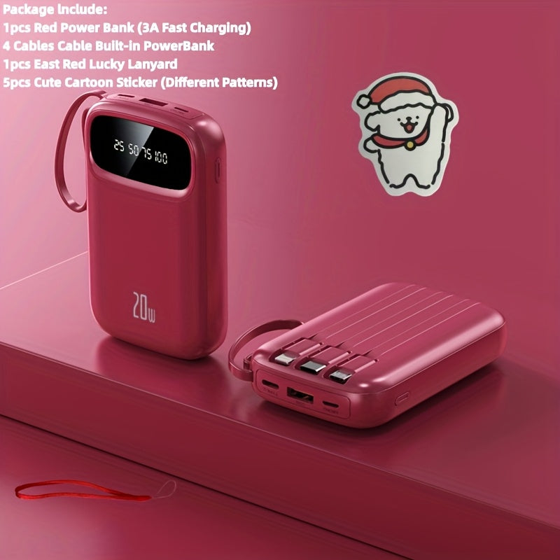 Power Bank 10000mAh with Three Built-In Cables, 5W/15W/22.5W Options, Digital Display and Lanyard