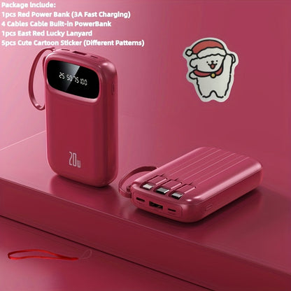 Power Bank 10000mAh with Three Built-In Cables, 5W/15W/22.5W Options, Digital Display and Lanyard