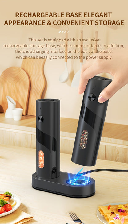 Electric Salt and Pepper Grinder Set – Rechargeable Automatic Mills with LED Light, Adjustable Coarseness & 3.72oz Capacity for Home Kitchen, BBQ, Restaurant & Outdoor Entertaining
