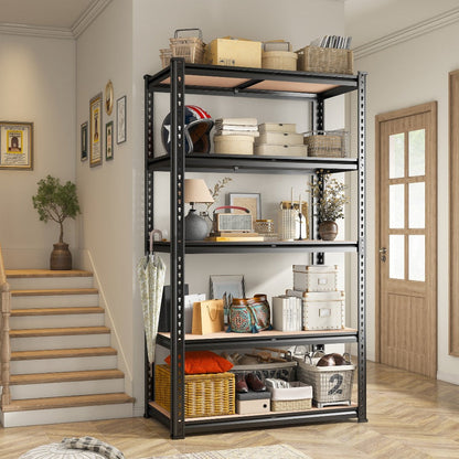 5-Tier Heavy Duty Metal Shelving Unit 2000LBS – Adjustable Freestanding Steel Garage Storage Shelves 72"H x 35.5"W x 15.8"D Tool-Free Assembly Utility Rack Black