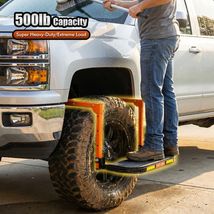 Tire Step Foldable Anti-Slip Thickened – 300 / 500 / 650 lb Capacity Adjustable Height for Truck SUV Trailer Maintenance, Fits Tires Up to 13.5" Wide, Portable