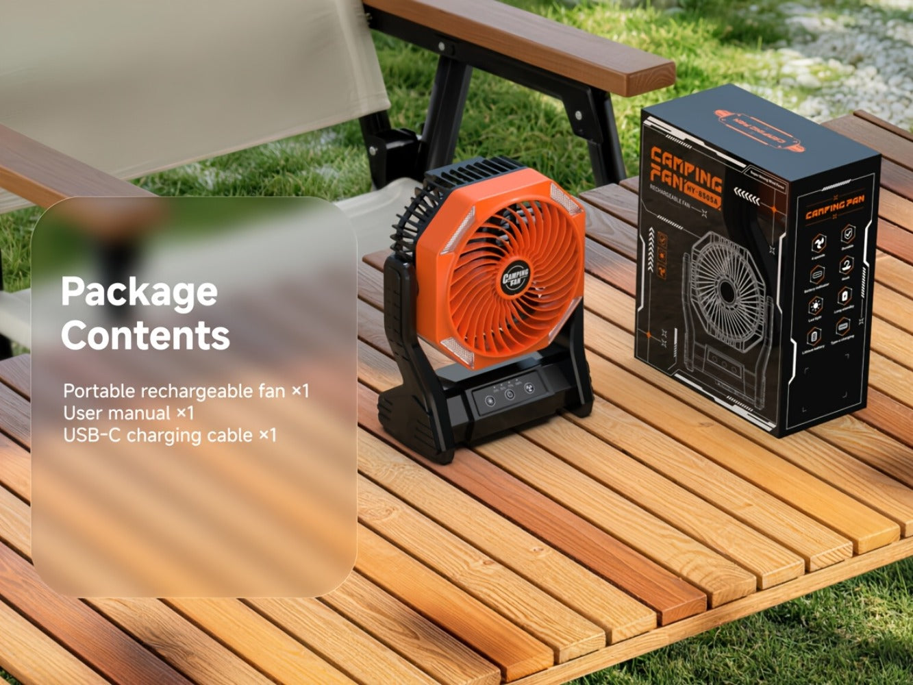 Camping Fan 20000mAh Tabletop and Hanging Fan with 4 Speeds, 3-Level LED Light and 180° Vertical Swing