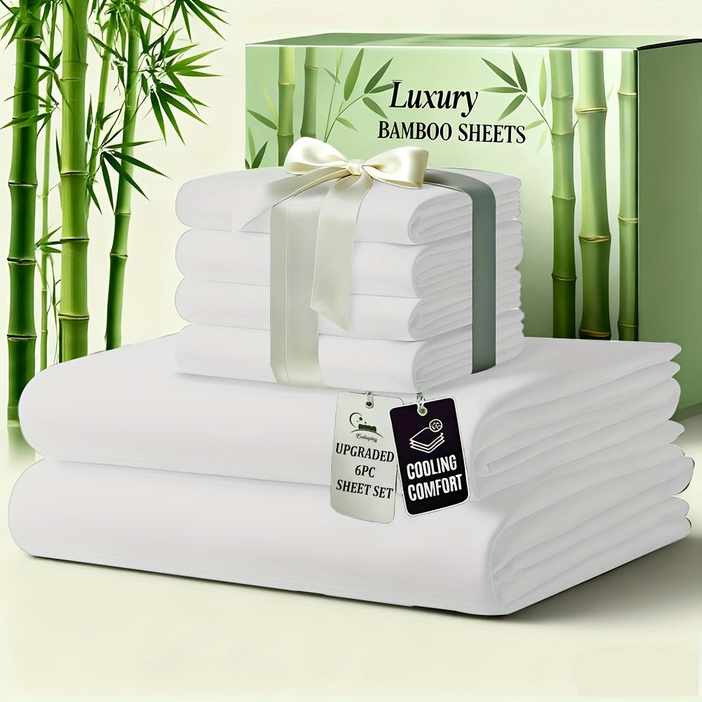Bed Sheet Set 6-Piece Bamboo-Viscose Microfiber Blend with Twill Weave and 40–44 cm Pocket