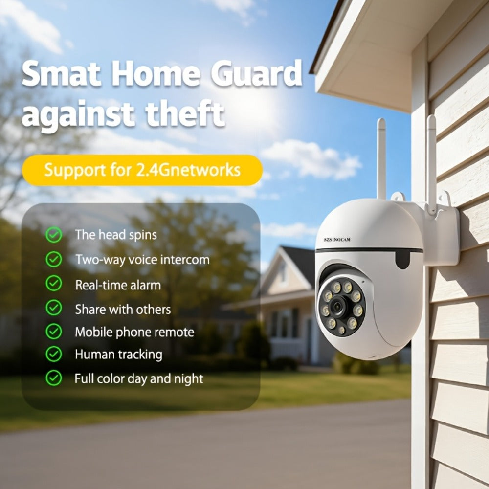 Security Camera 1080P PTZ Model with 360 Pan-Tilt, Color Night Vision, Two-Way Audio, Spotlight and TF Storage