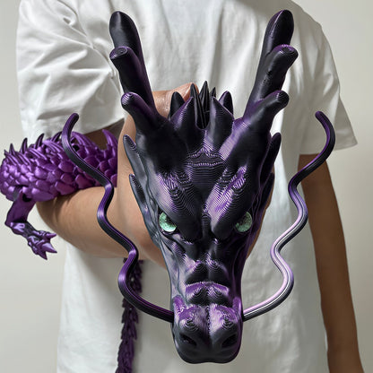 Articulated Dragon Figurine in Black and Red or Black and Purple with Three Exact Head Styles