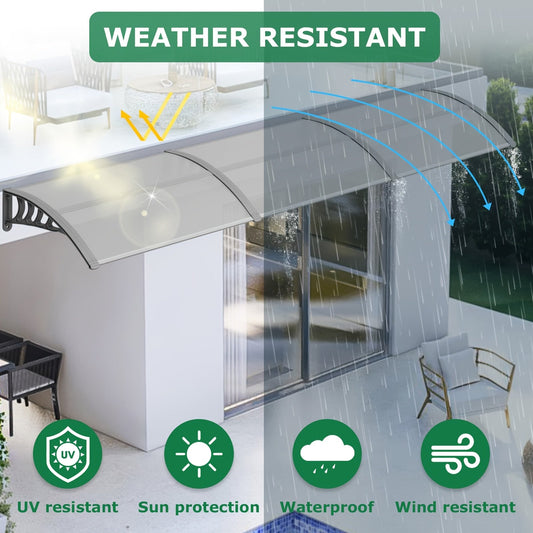 Door Awning 120"x40" Polycarbonate Canopy UPF50+ UV Rain Snow for Garden, Patio and Yard Use