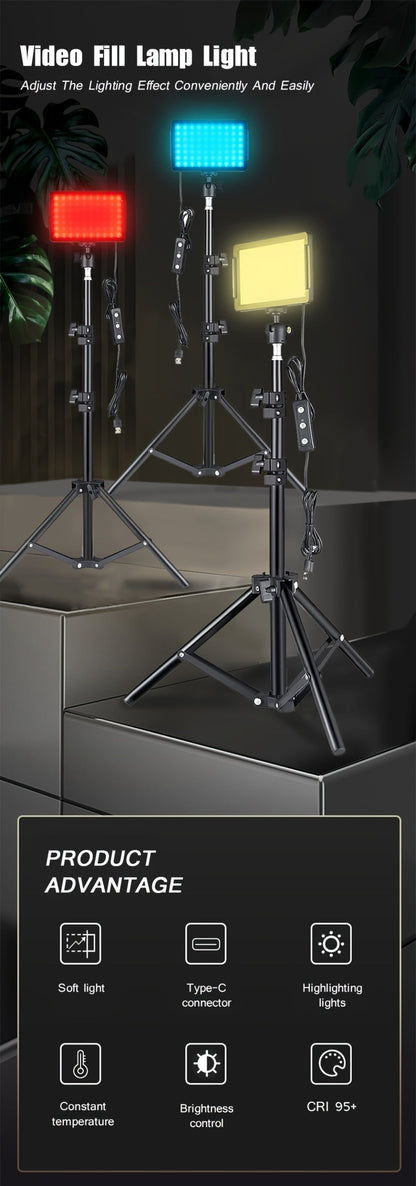 LED Video Fill Light Panel Kit with Tripod Stand & RGB Filters, Dimmable 5600K Studio Light for Vlogging