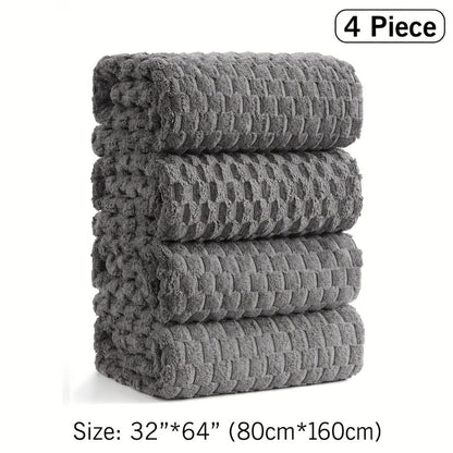 Oversized Bath Towel Set 800GSM 32x64 Inch Extra Large Microfiber - Ultra Soft Quick Dry Striped Spa Grade | Single or 4pcs Random Color | Beige White Light Blue Dark Gray | Modern Coastal Home Gift