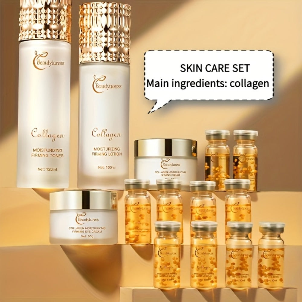 Skincare Set with Beautyluress Label, 14 Collagen Hyaluronic Acid and Niacinamide Product Pieces