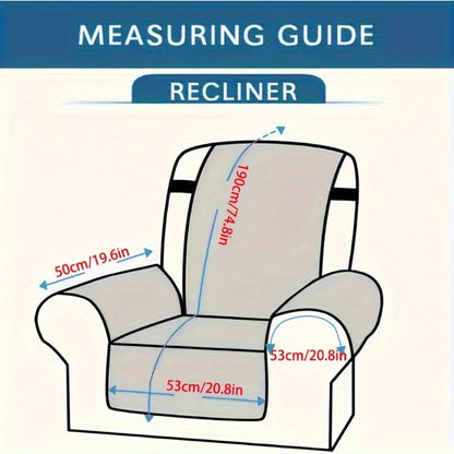 Quilted Recliner Chair Cover with Armrest Panels, Side Pocket and Elastic Straps in Three Neutral Colors
