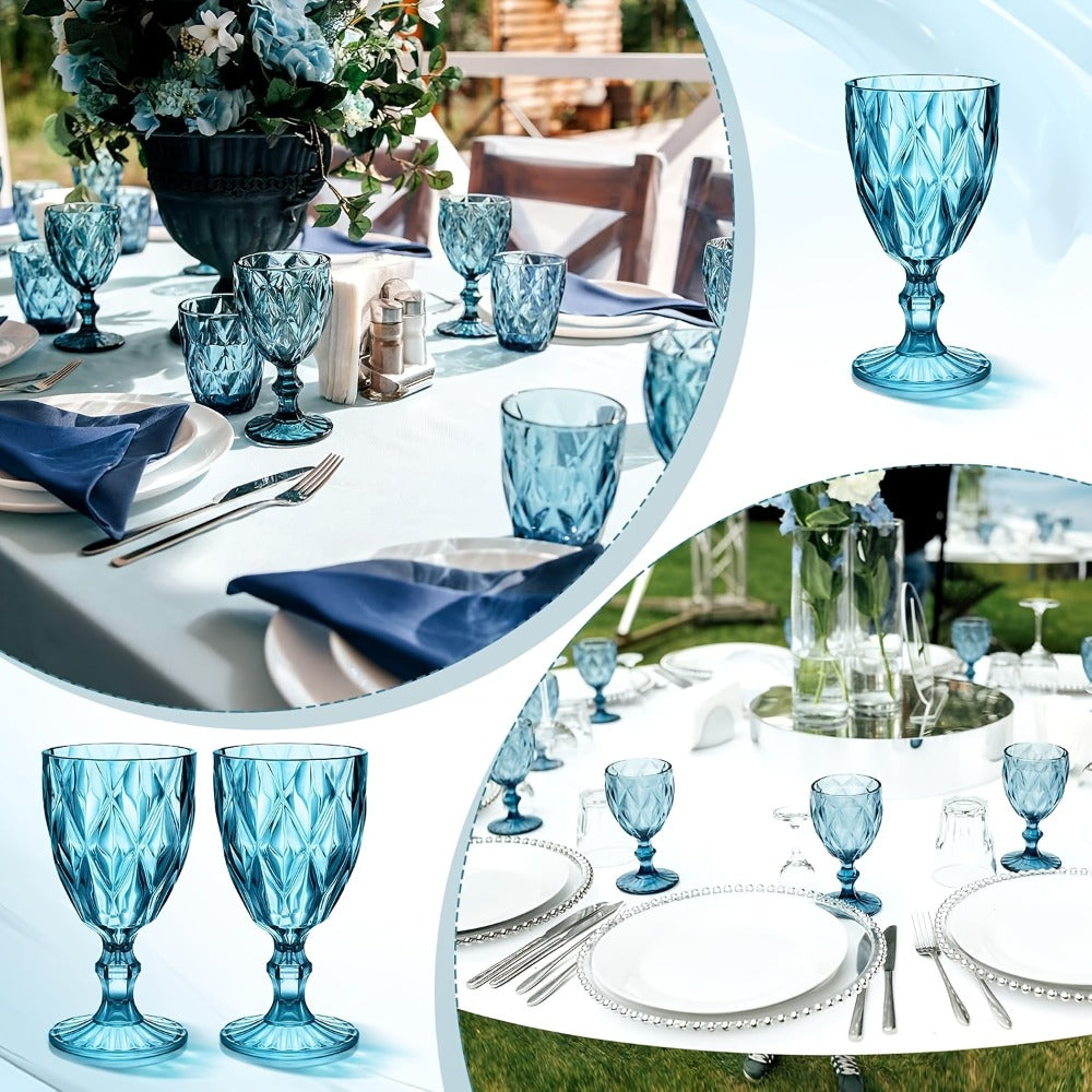 Six-Piece Diamond-Pattern Stemmed Wine Glass Set in Pink, Green or Blue Checkout Color Options