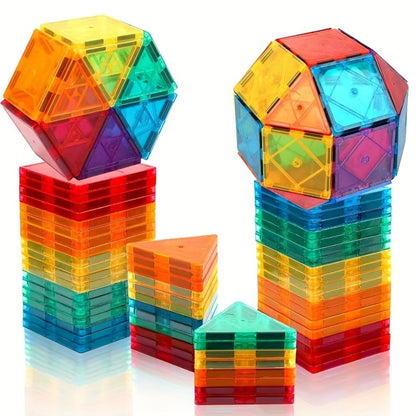 Magnetic Tiles 34-Piece Translucent Starter Building Set with Squares, Triangles, Gates and Window Shapes