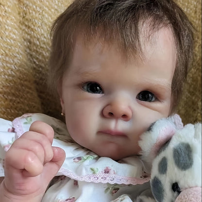 Reborn Baby Doll 18-Inch Cloth Body with Rooted Brown Hair, Open Eyes and One- or Two-Outfit Options