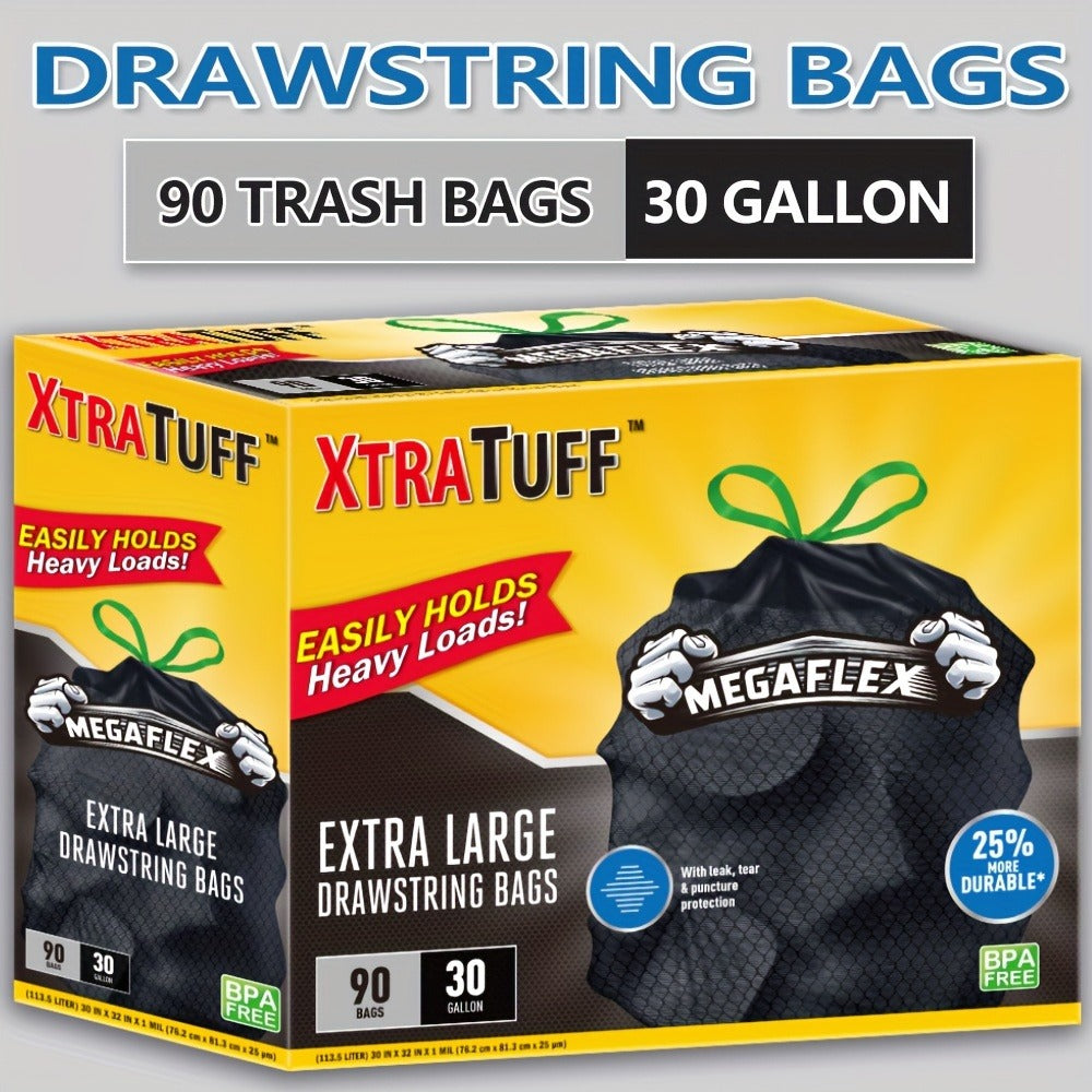 Drawstring Trash Bags with Odor Eliminator Technology – Lemon Mint Scent, Puncture & Tear Resistant, 30 Gal (90 Bags) or 13 Gal (154 Bags) Kitchen Garbage Bags