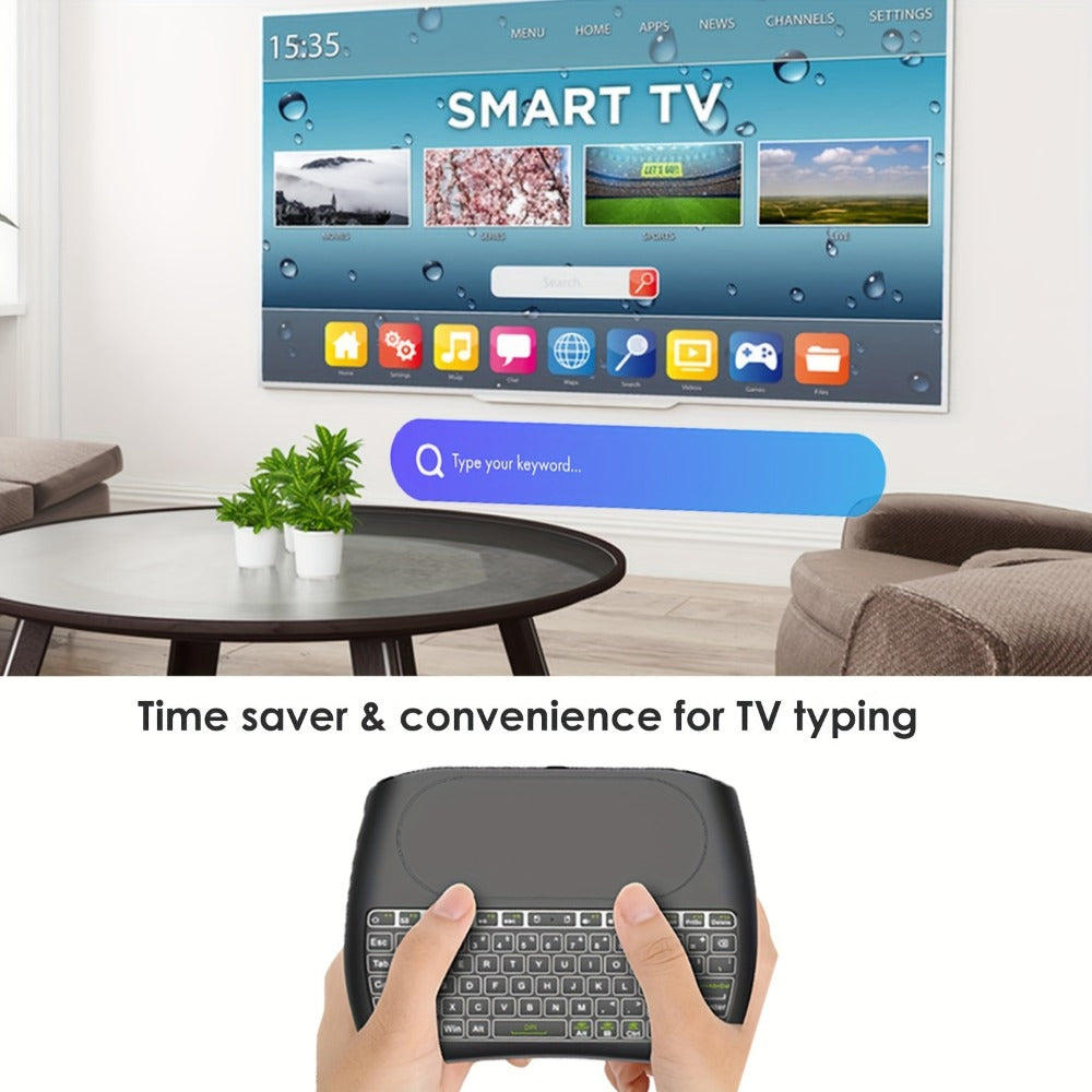 Wireless Mini Keyboard with Large Touchpad & 7-Color Backlight – Bluetooth & 2.4G Dual Mode Handheld Keyboard Remote Control, Rechargeable, USB Dongle, Plug and Play for TV Box PC Smart TV